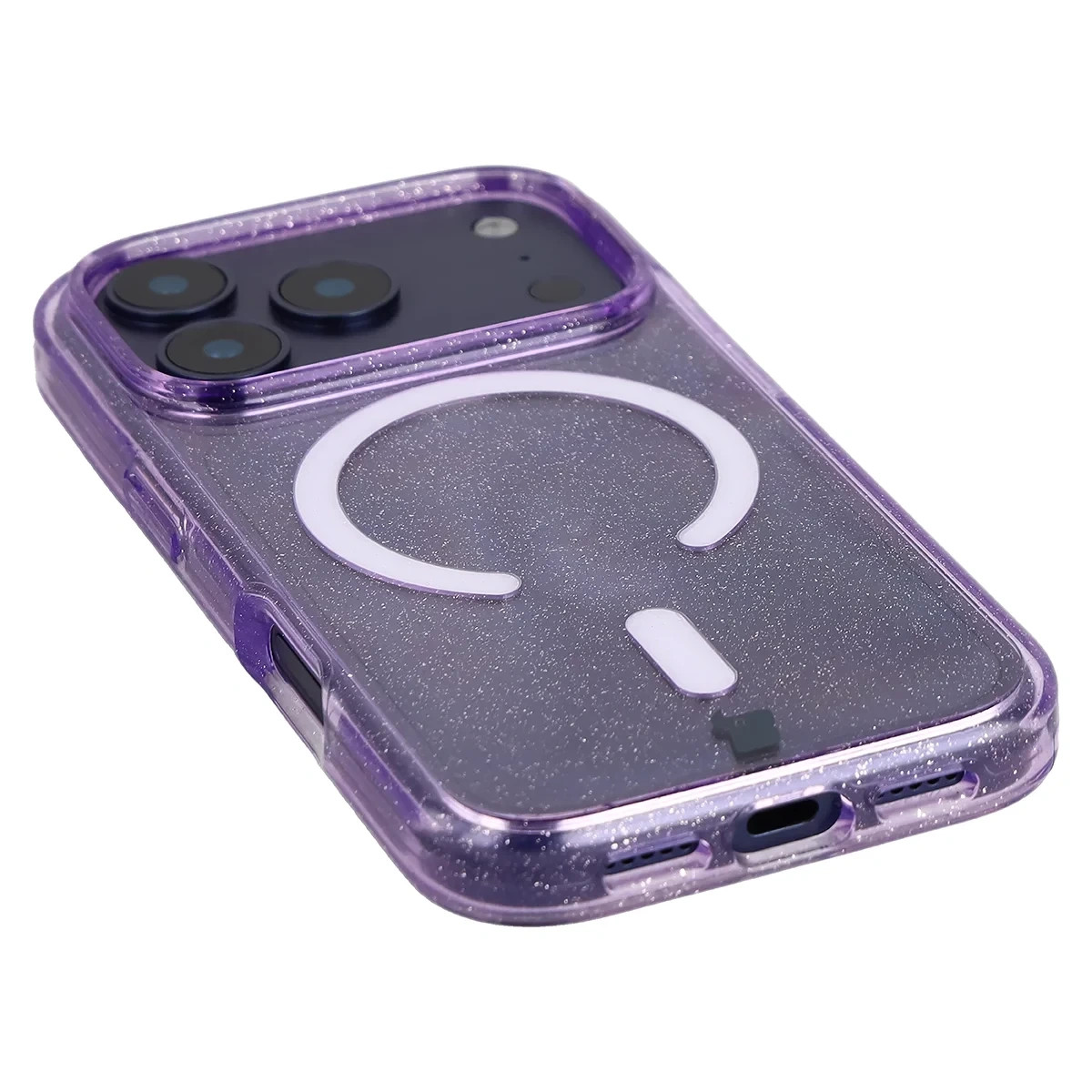 Kryt Bizon Case SparklO Magnetic Apple iPhone 17 Pro, transparent-purple with glitter