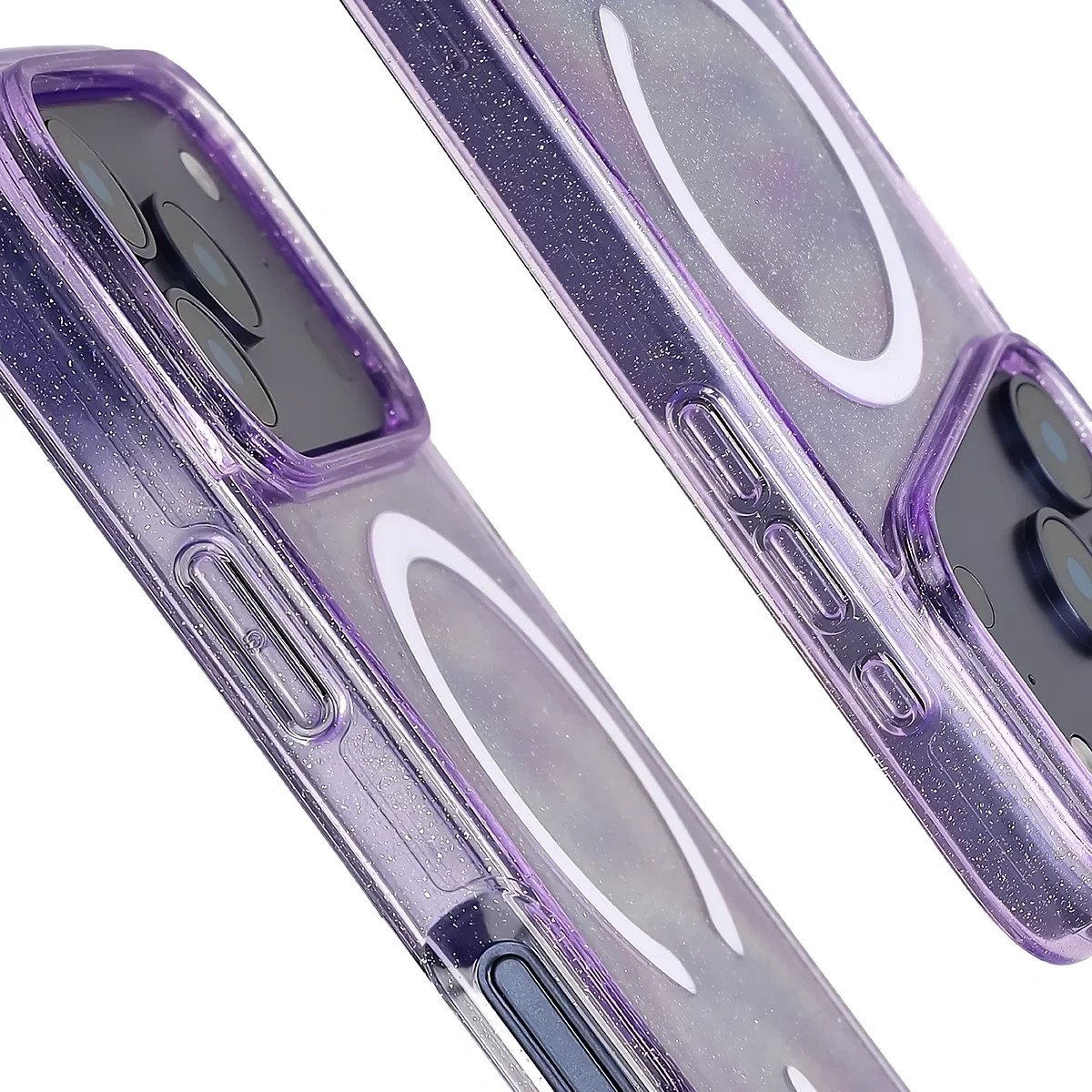 Kryt Bizon Case SparklO Magnetic Apple iPhone 17 Pro, transparent-purple with glitter