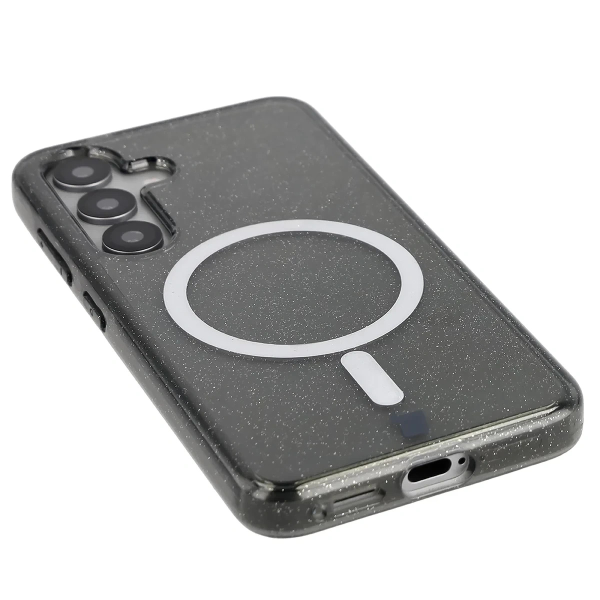 Kryt Bizon Case SparklO Magnetic Samsung Galaxy S25 / S24, transparent-black with glitter