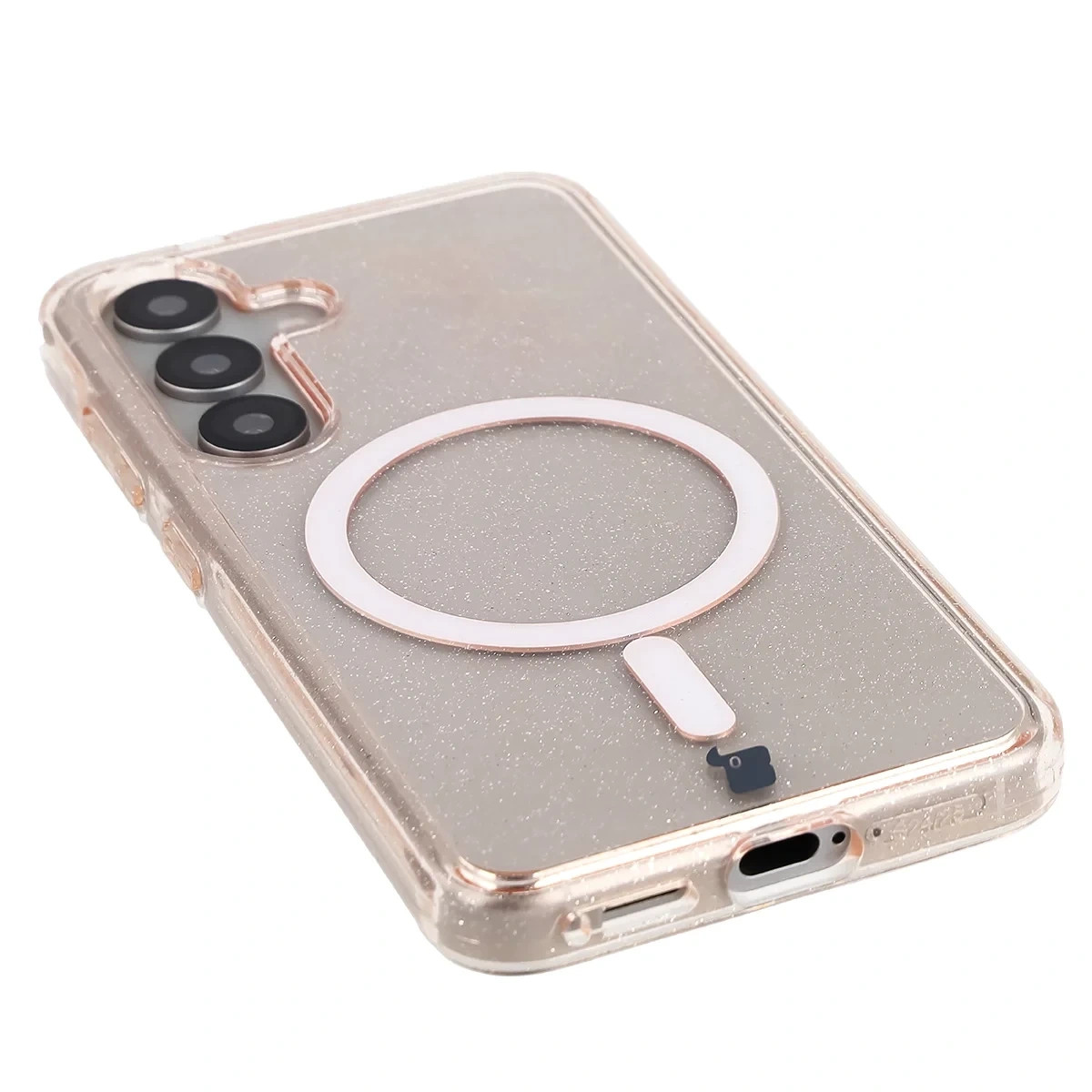 Kryt Bizon Case SparklO Magnetic Samsung Galaxy S25 / S24, transparent light orange with glitter