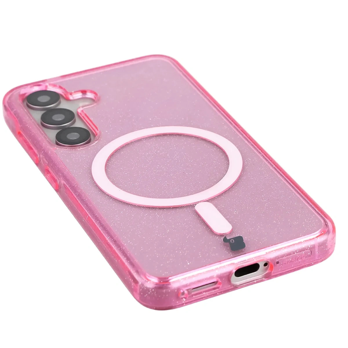 Kryt Bizon Case SparklO Magnetic Samsung Galaxy S25 / S24, transparent-pink with glitter