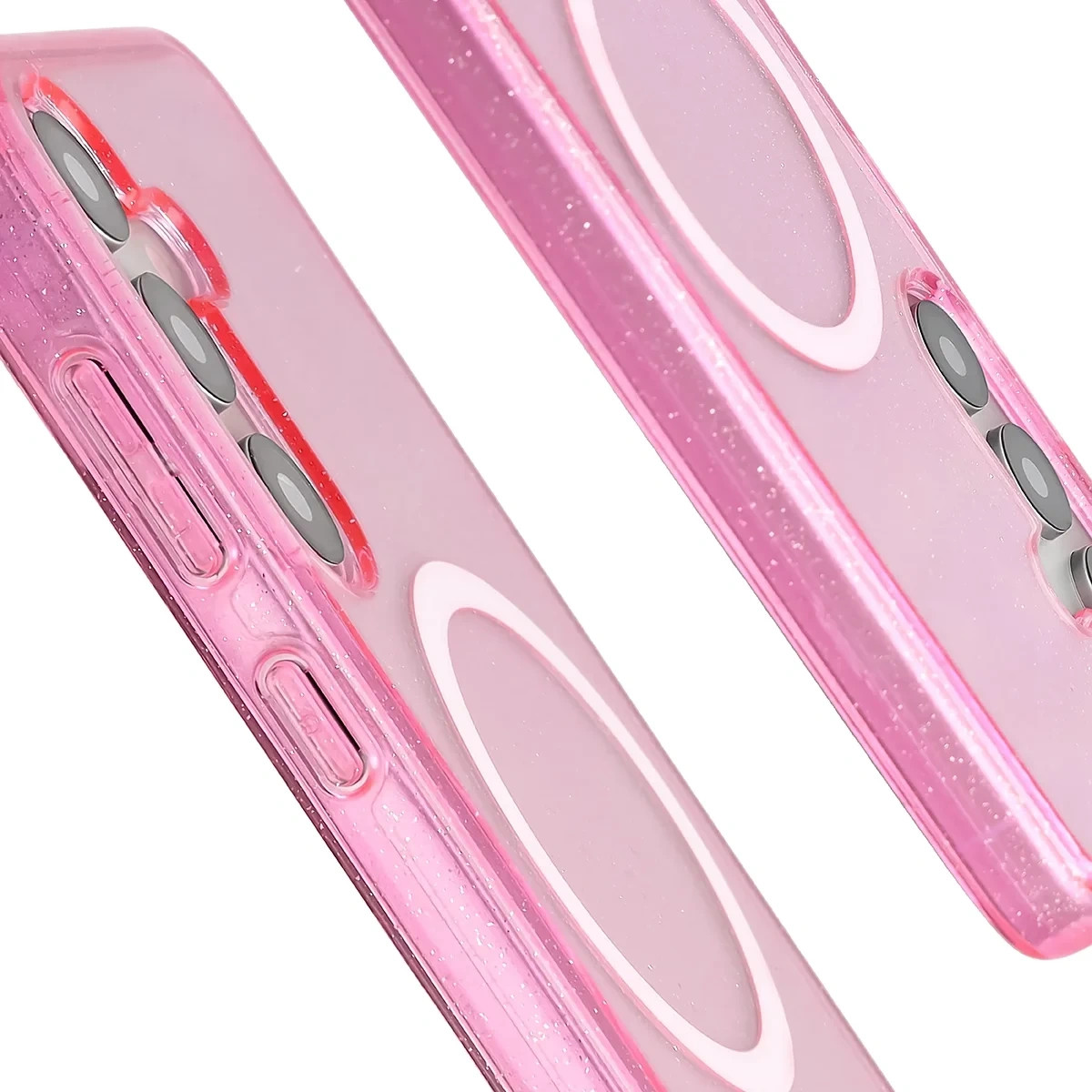 Kryt Bizon Case SparklO Magnetic Samsung Galaxy S25 / S24, transparent-pink with glitter