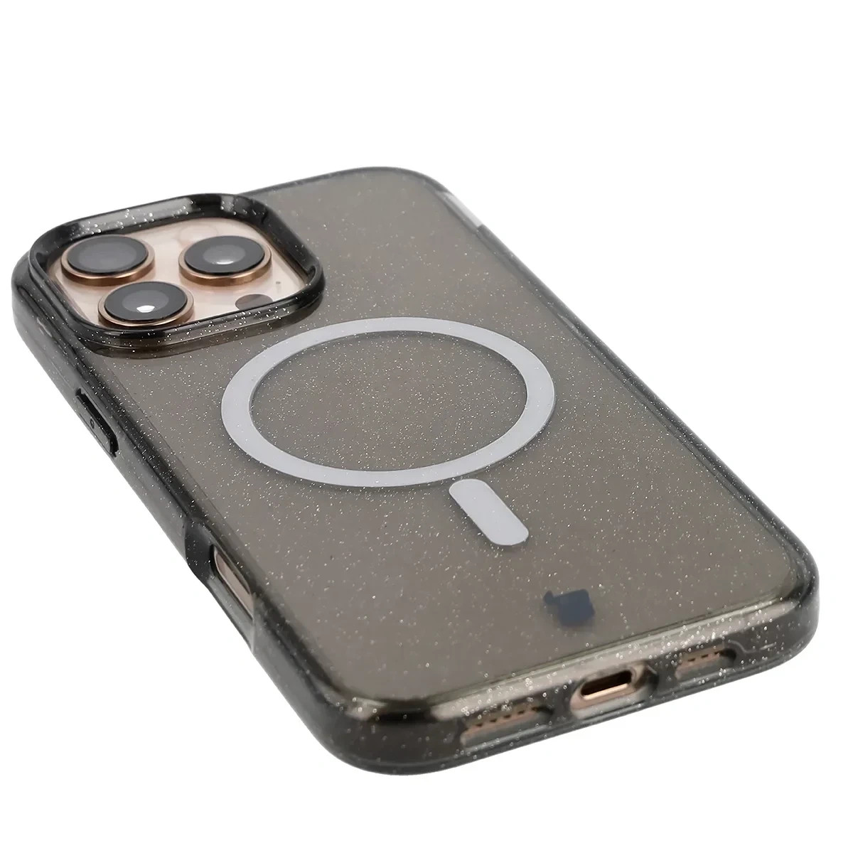 Kryt Bizon Case SparklO Magnetic Apple iPhone 16 Pro Max, transparent-black with glitter