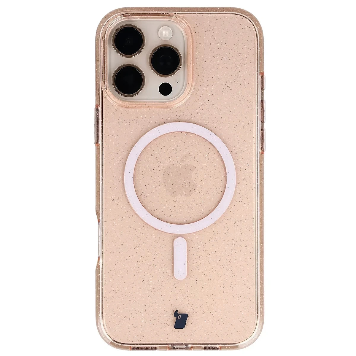 Kryt Bizon Case SparklO Magnetic Apple iPhone 16 Pro Max, transparent light orange with glitter