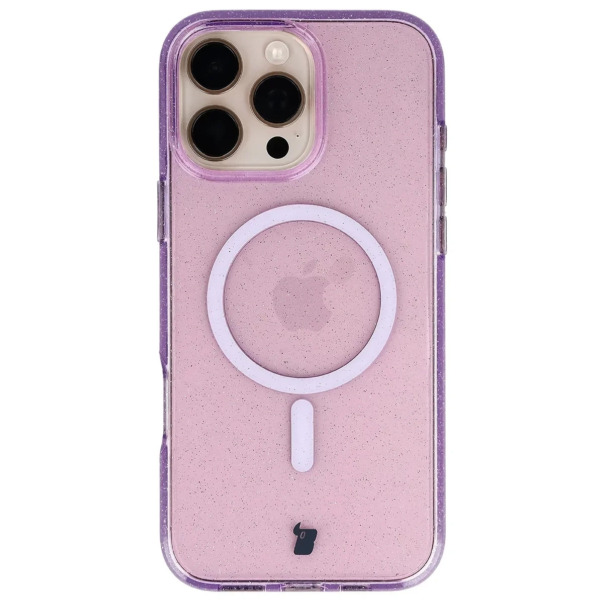 Kryt Bizon Case SparklO Magnetic Apple iPhone 16 Pro Max, transparent purple with glitter
