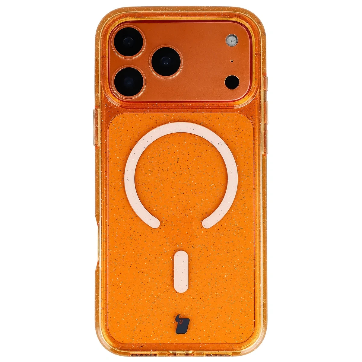 Kryt Bizon Case SparklO Magnetic Apple iPhone 17 Pro Max, translucent-orange with glitter