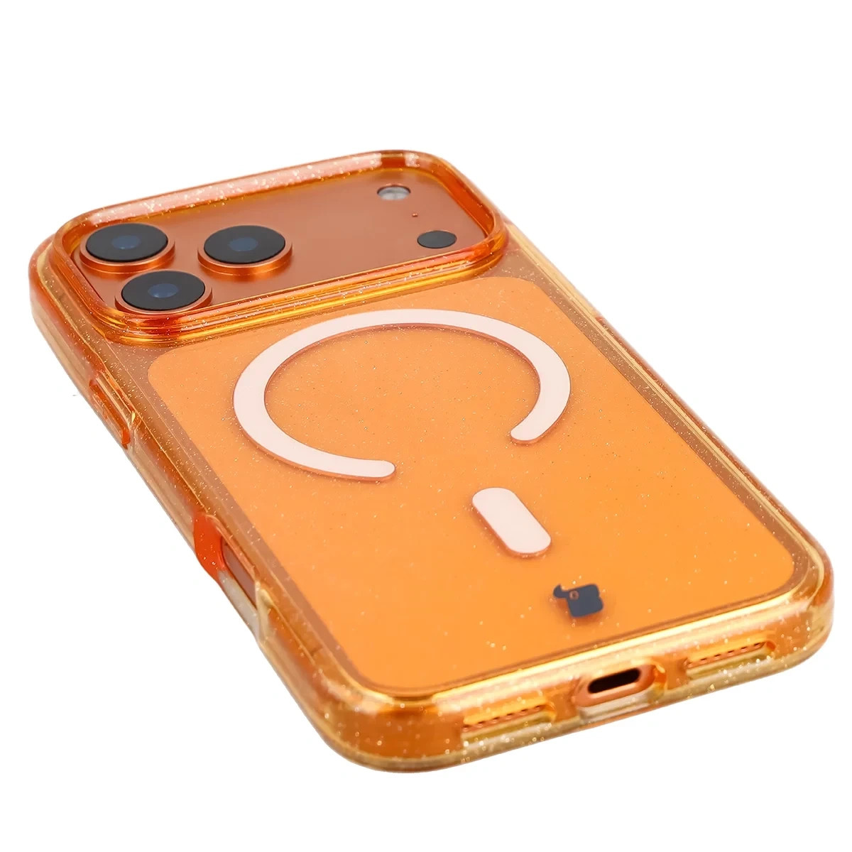 Kryt Bizon Case SparklO Magnetic Apple iPhone 17 Pro Max, translucent-orange with glitter