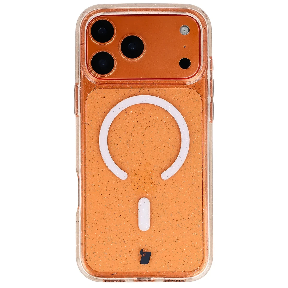 Kryt Bizon Case SparklO Magnetic Apple iPhone 17 Pro Max, translucent bright orange with glitter