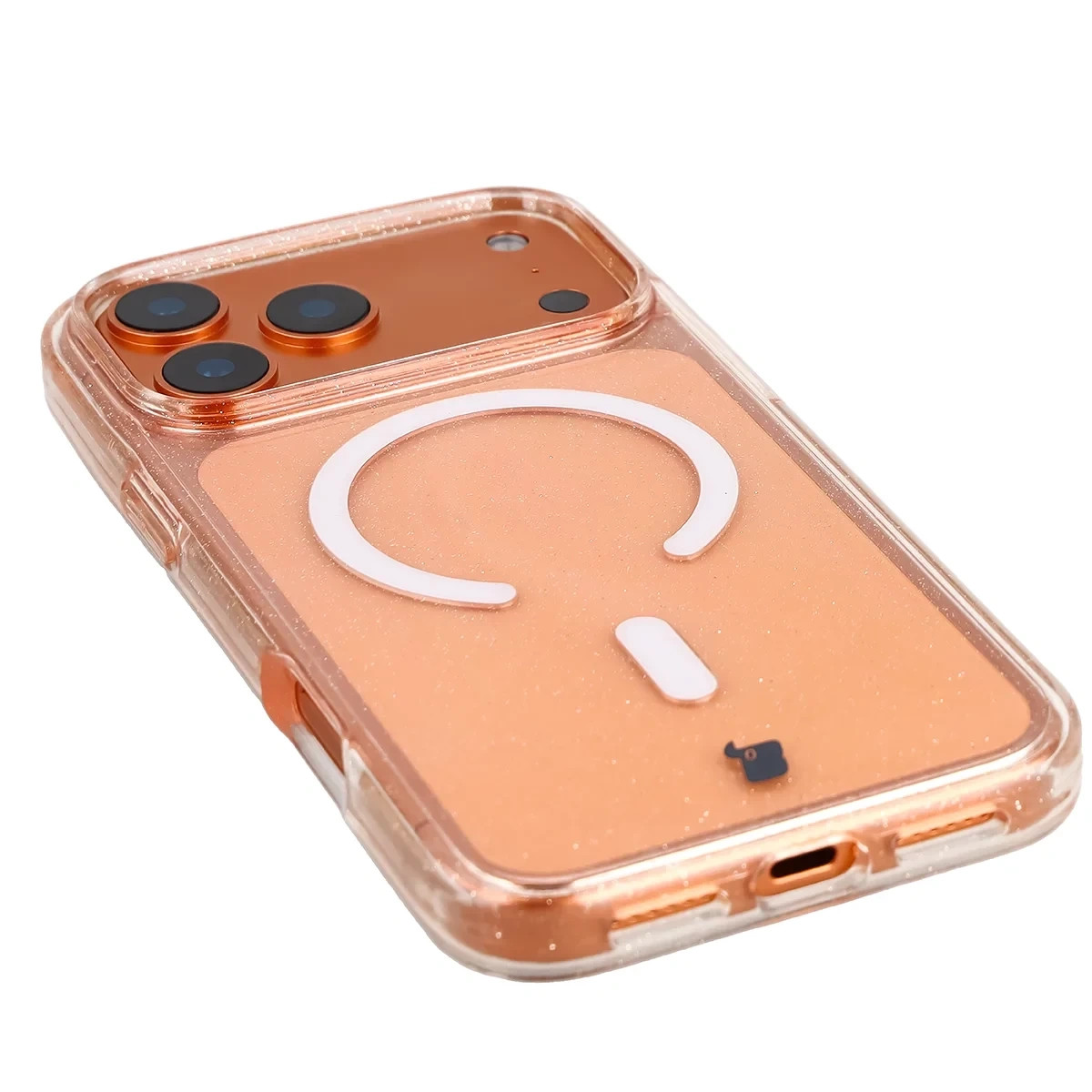 Kryt Bizon Case SparklO Magnetic Apple iPhone 17 Pro Max, translucent bright orange with glitter