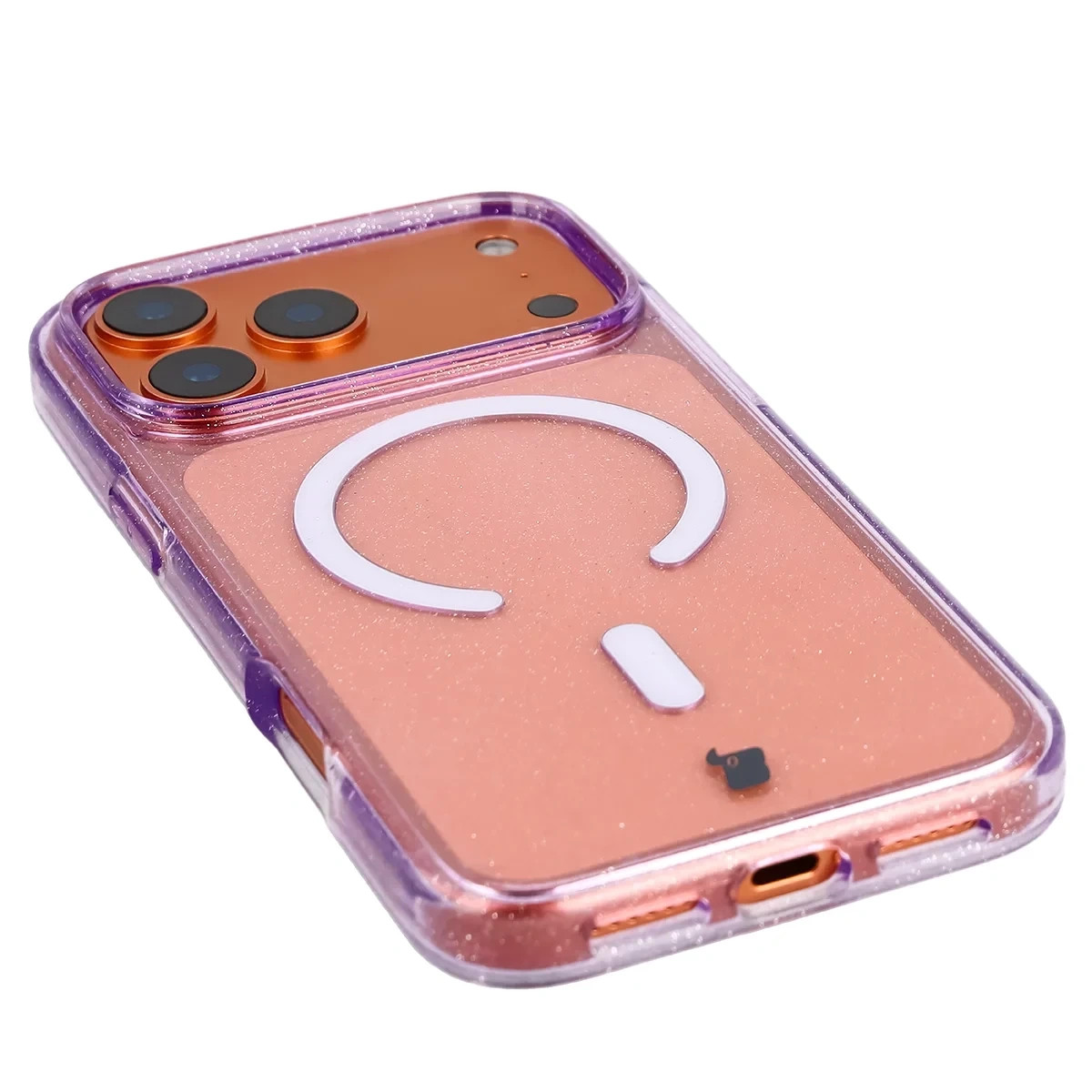 Kryt Bizon Case SparklO Magnetic Apple iPhone 17 Pro Max, transparent-purple with glitter