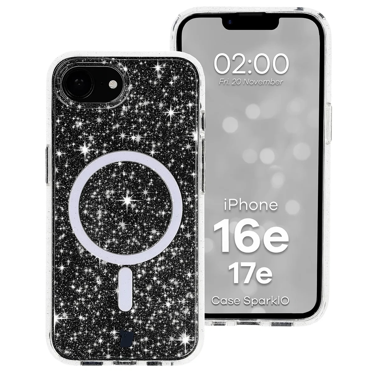 Kryt Bizon Case SparklO Magnetic Apple iPhone 17e / 16e, transparent with glitter