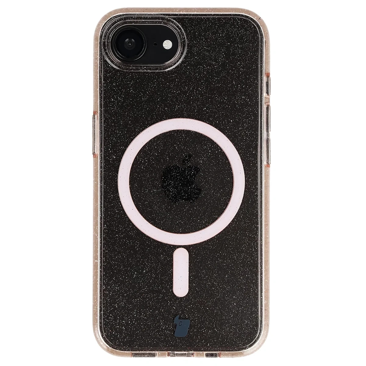 Kryt Bizon Case SparklO Magnetic Apple iPhone 17e / 16e, transparent light orange with glitter