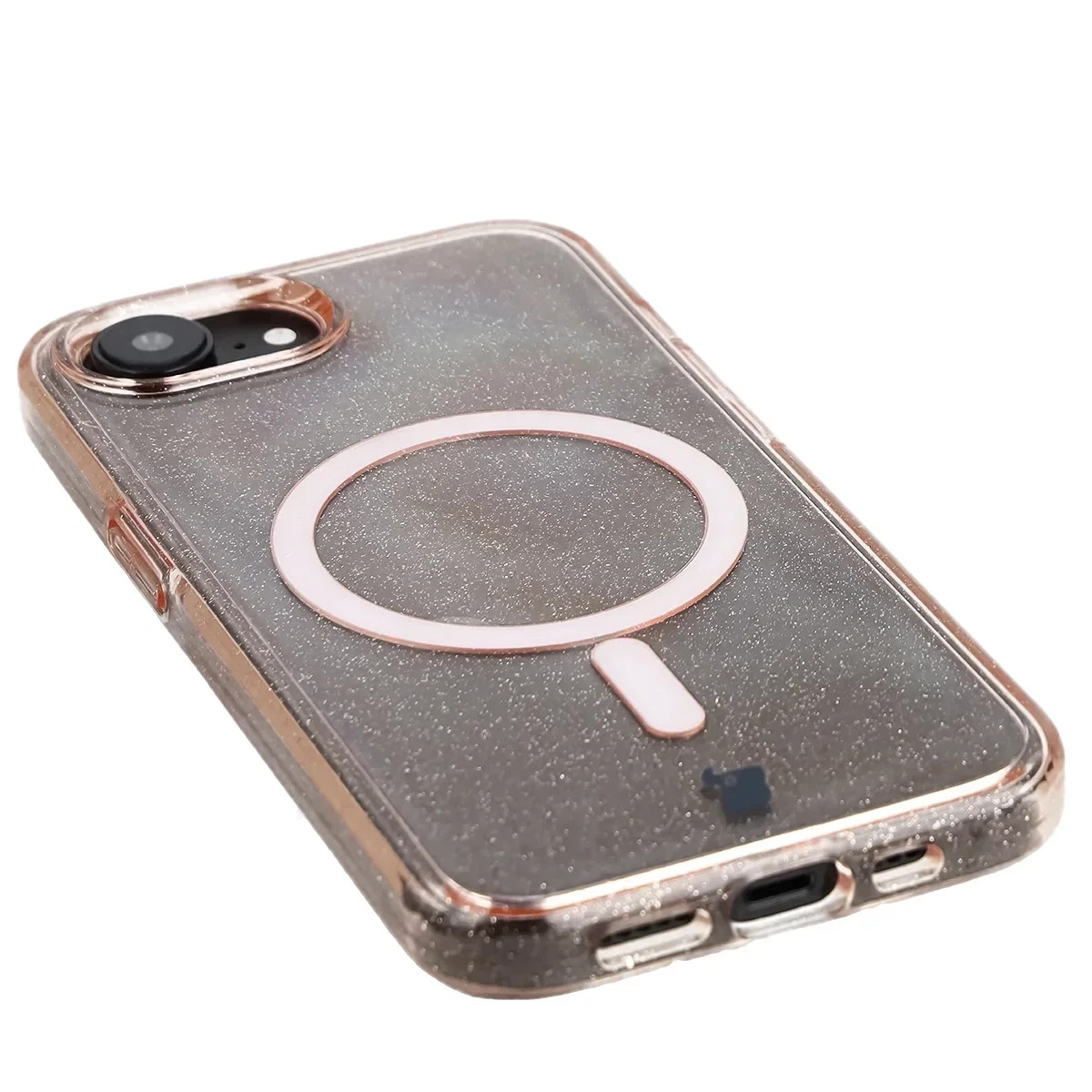 Kryt Bizon Case SparklO Magnetic Apple iPhone 17e / 16e, transparent light orange with glitter