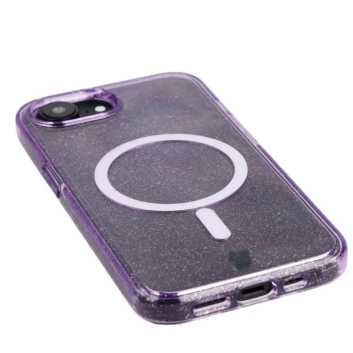 Kryt Bizon Case SparklO Magnetic Apple iPhone 17e / 16e, transparent-purple with glitter