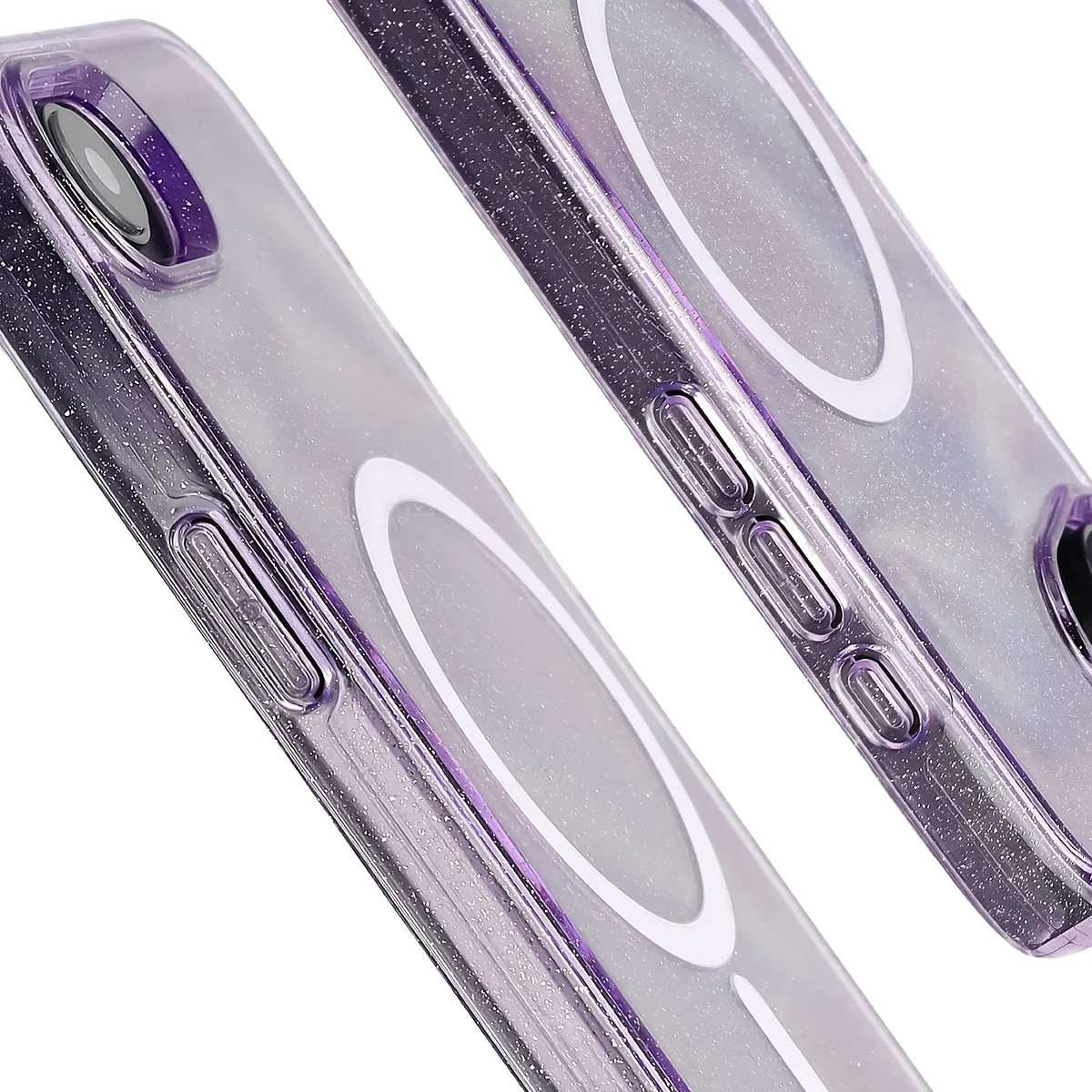 Kryt Bizon Case SparklO Magnetic Apple iPhone 17e / 16e, transparent-purple with glitter