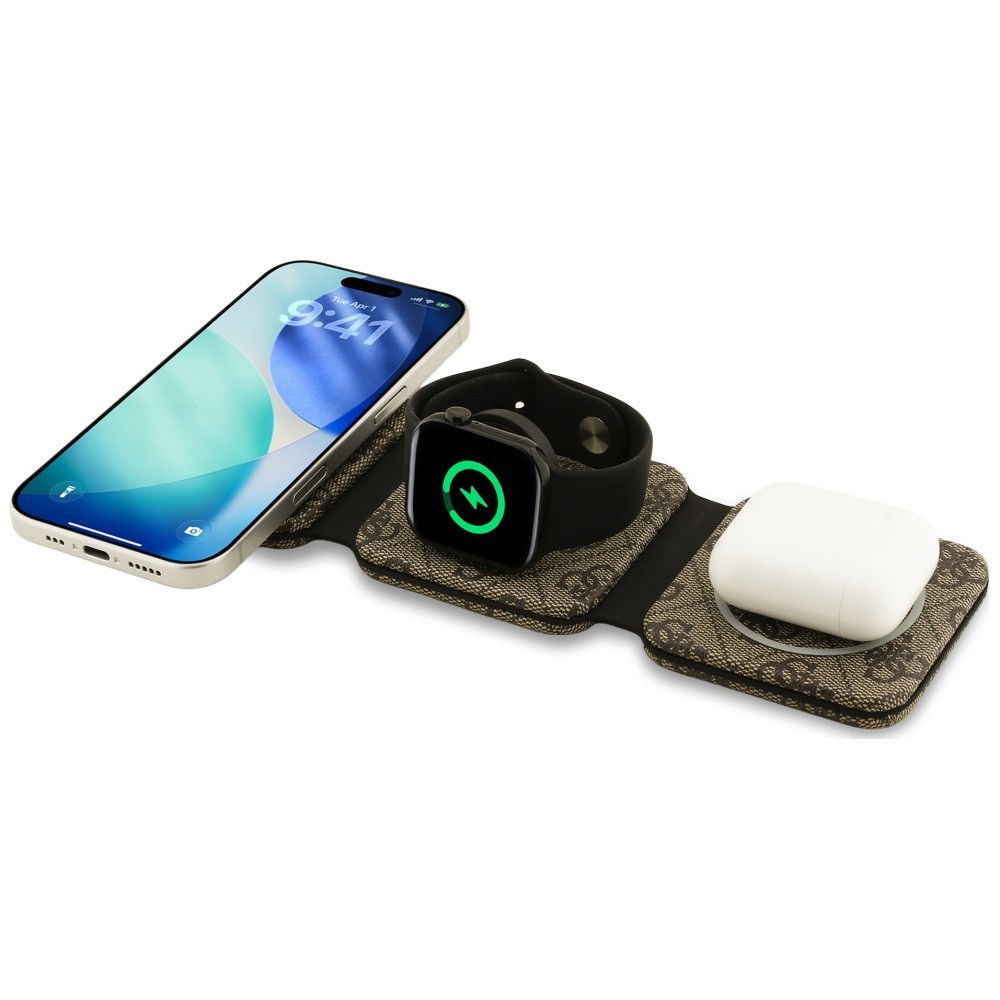 Bezdrátová nabíječka Guess 4G 15W MagSafe 3-in-1 Wireless Charger Brown