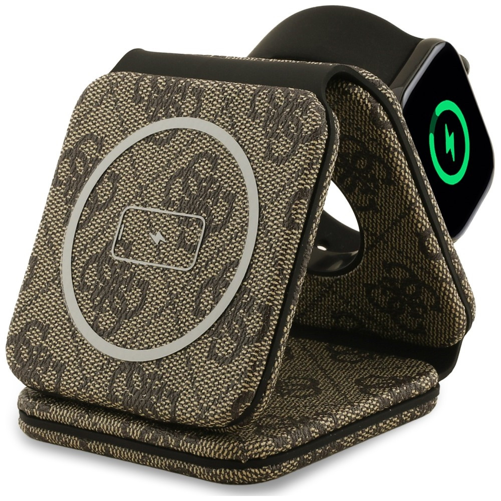 Bezdrátová nabíječka Guess 4G 15W MagSafe 3-in-1 Wireless Charger Brown