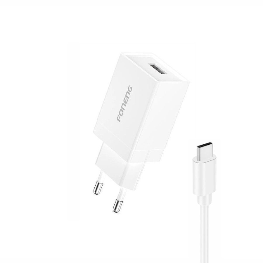 Síťová nabíječka FONENG K210  2.1A 10W USB-A + USB-C cable, white