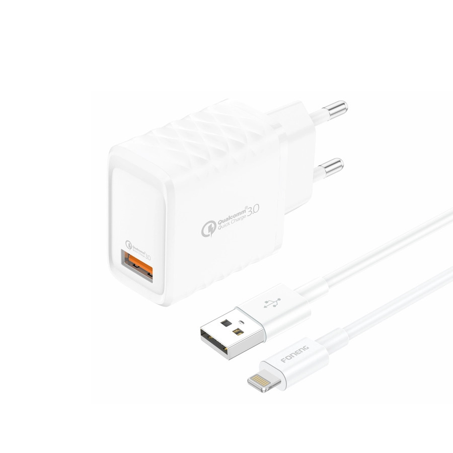 Síťová nabíječka FONENG EU54 18W USB-A QC3.0 + Lightning cable, white