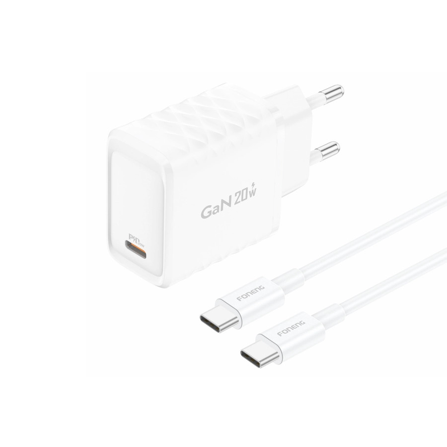 Síťová nabíječka FONENG EU55 GaN PD 20W USB-C + USB-C / USB-C cable, white
