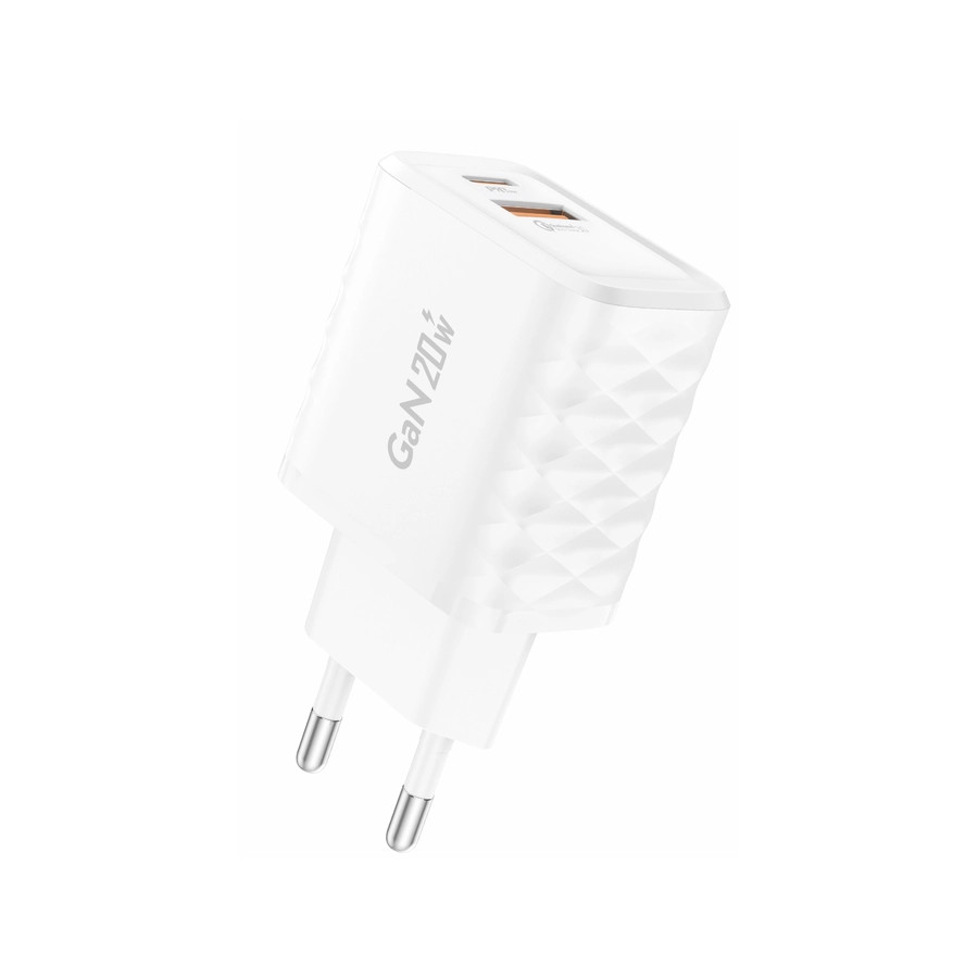 Síťová nabíječka FONENG EU56 GaN PD 20W USB-C + USB-A QC3.0, white
