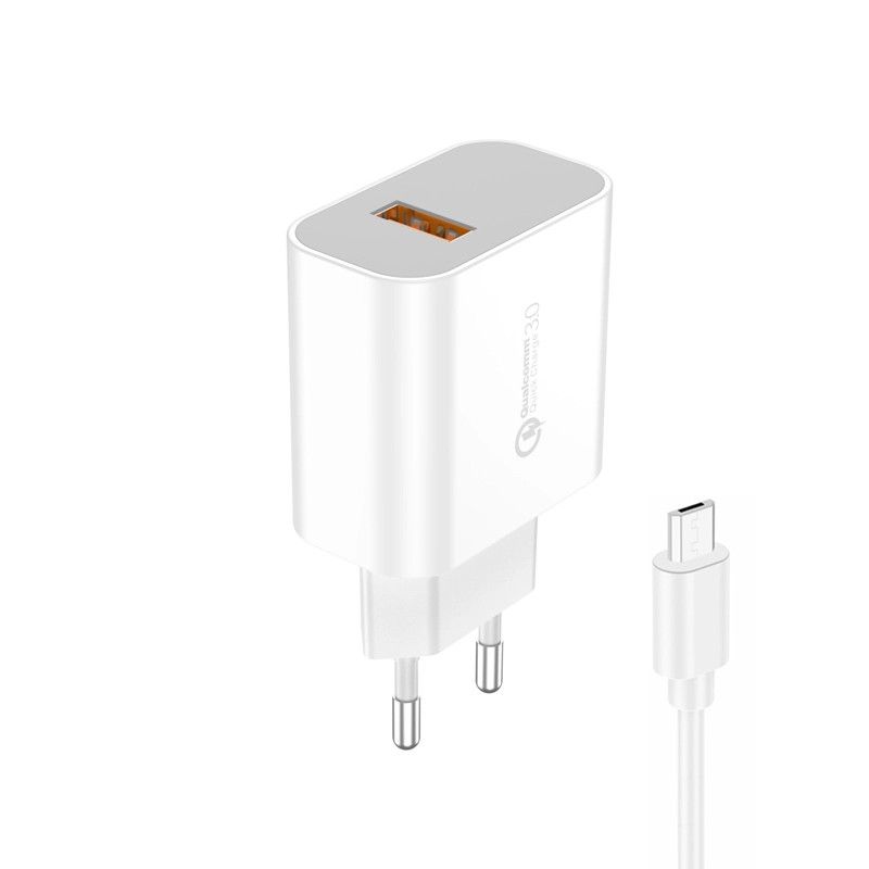 Síťová nabíječka FONENG EU46 18W USB-A QC3.0 + MicroUSB cable, white