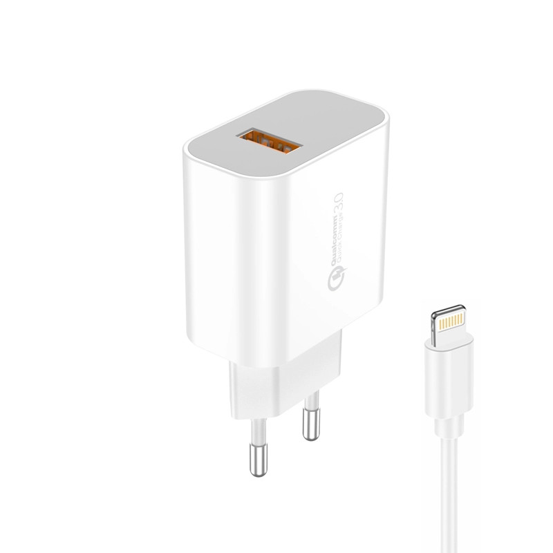 Síťová nabíječka FONENG EU46 18W USB-A QC3.0 + Lightning cable, white