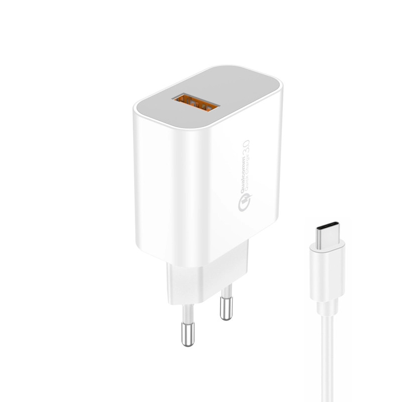 Síťová nabíječka FONENG EU46 18W USB-A QC3.0 + USB-C cable, white