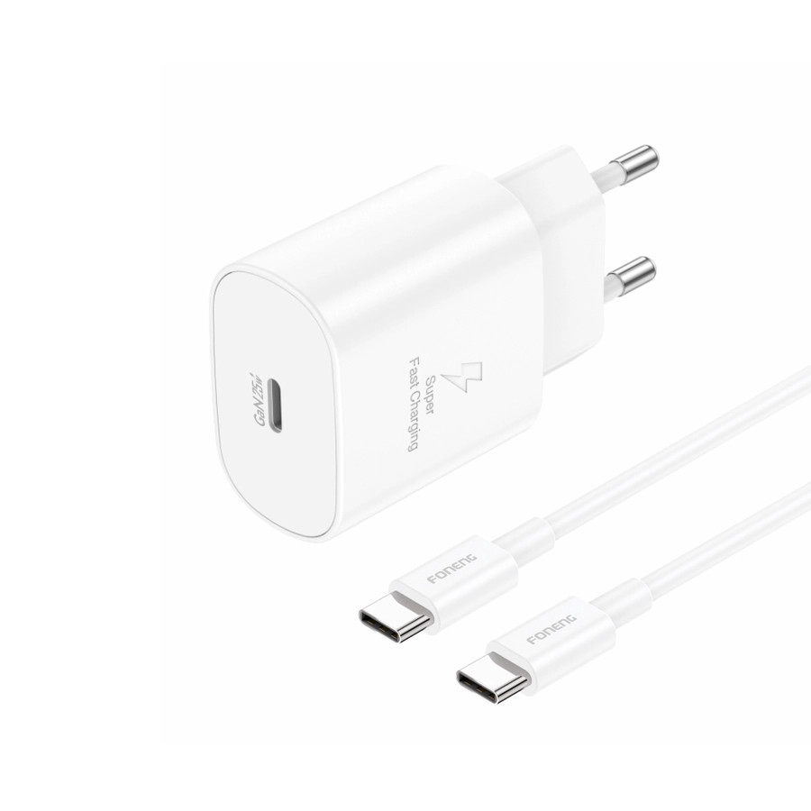Síťová nabíječka FONENG EU51 GaN PD 25W USB-C + USB-C / USB-C cable, white