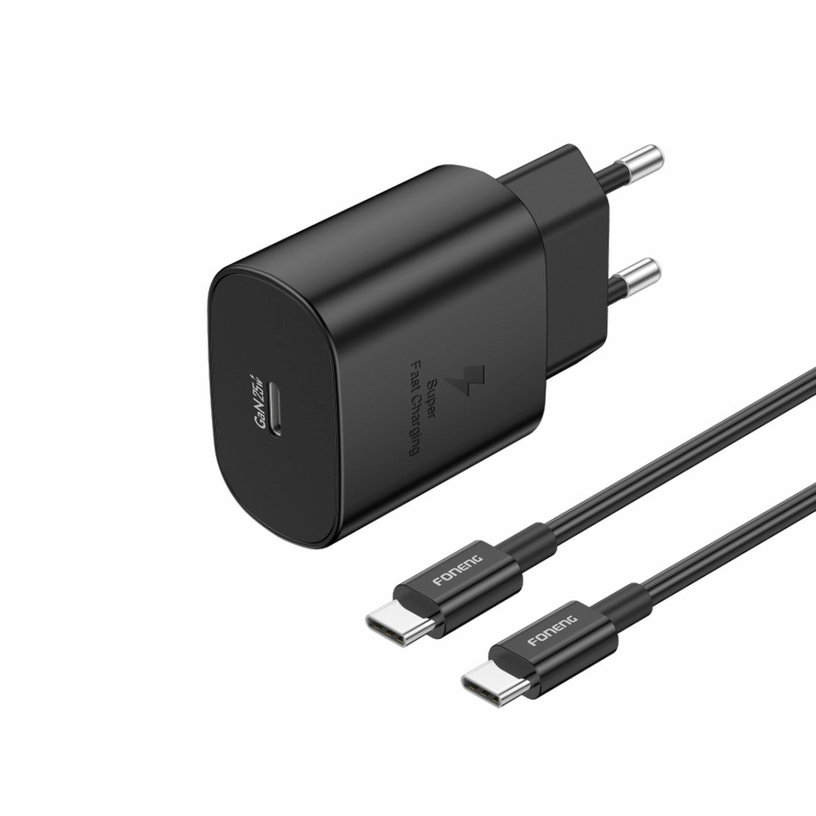 Síťová nabíječka FONENG EU51  GaN PD 25W USB-C + USB-C / USB-C cable, black