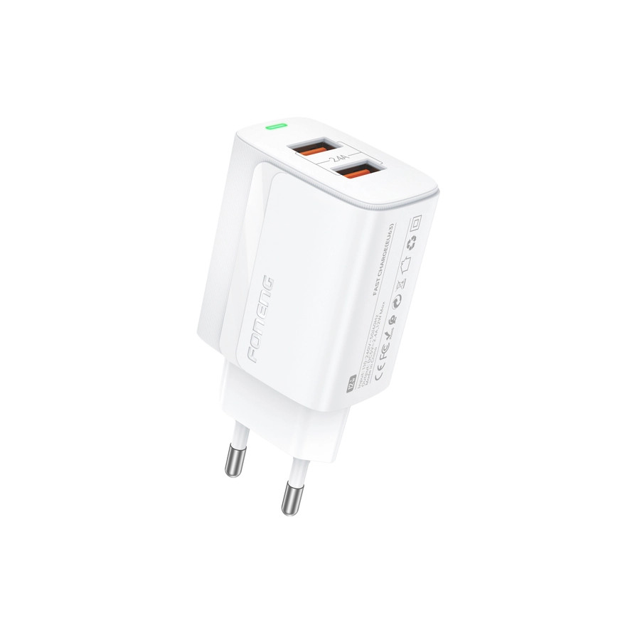 Síťová nabíječka FONENG EU63 2.4A 12W 2xUSB-A, white