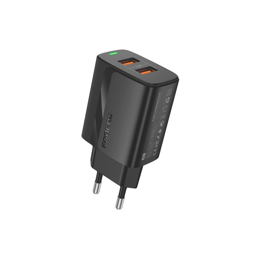 Síťová nabíječka FONENG EU63 2.4A 12W 2xUSB-A + MicroUSB cable, black