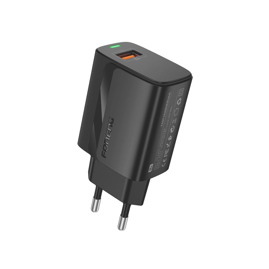 Síťová nabíječka FONENG EU64 18W USB-A QC3.0 + USB-C cable, black