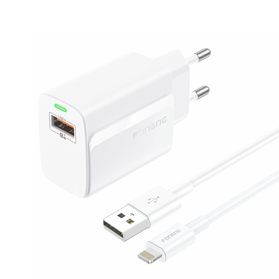 Síťová nabíječka FONENG EU64 18W USB-A QC3.0 + Lightning cable, white