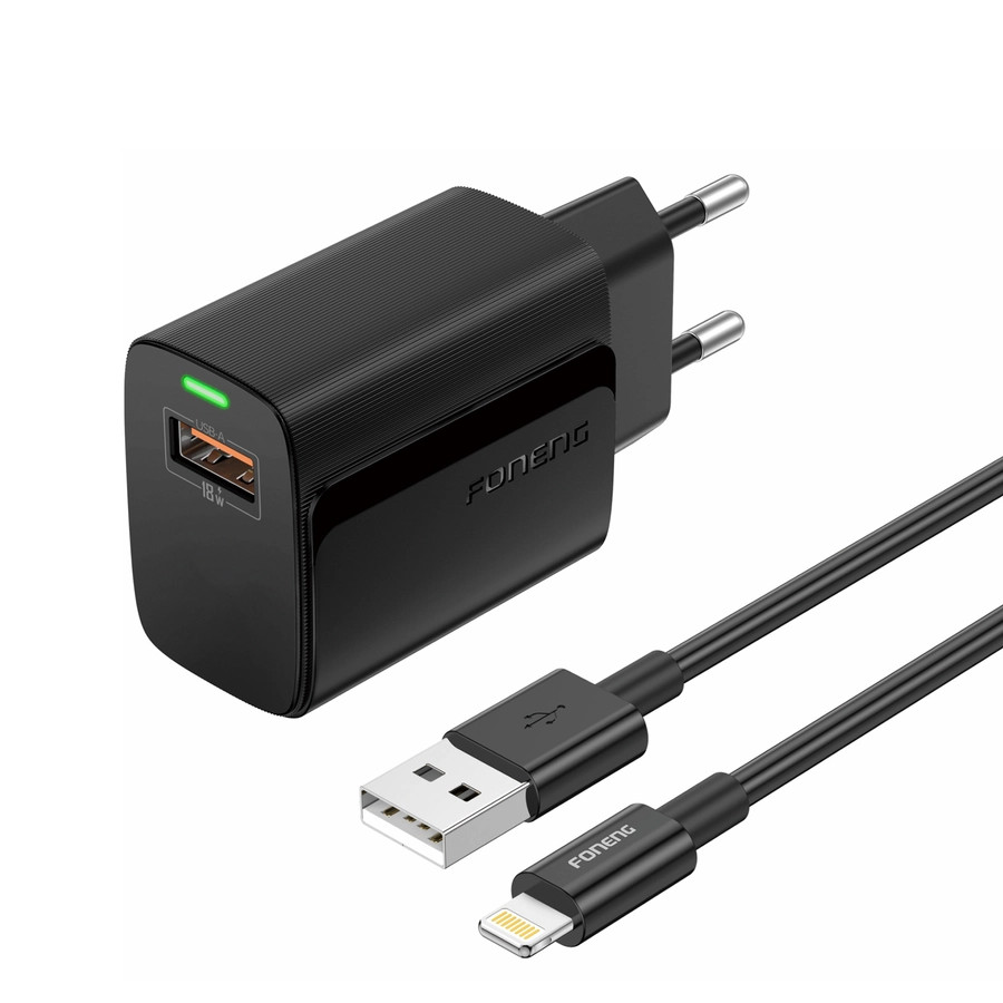 Síťová nabíječka FONENG EU64 18W USB-A QC3.0 + Lightning cable, black