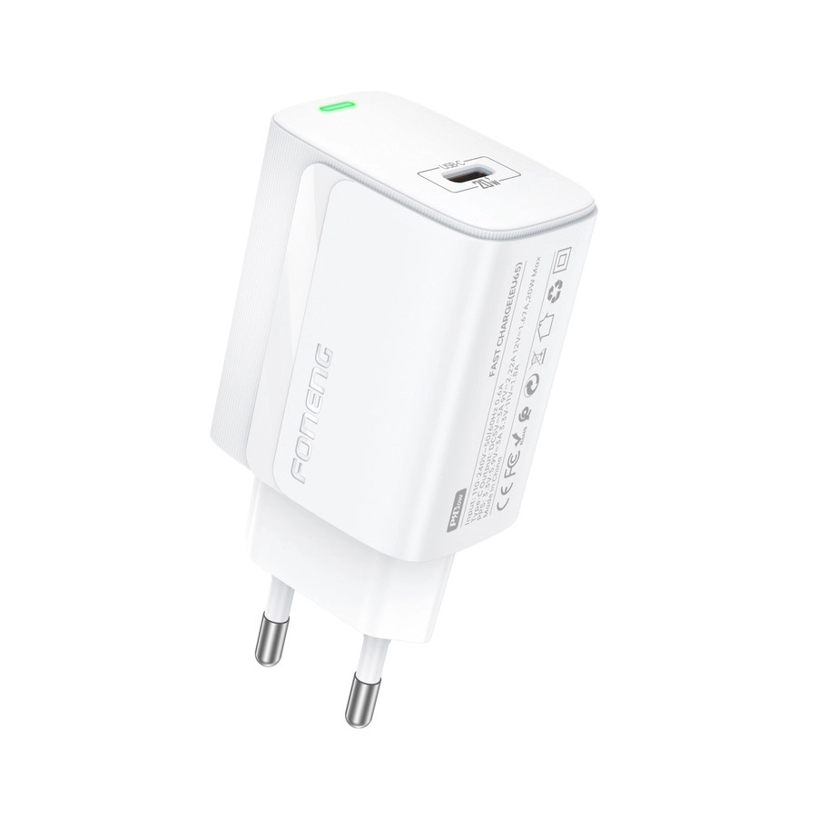 Síťová nabíječka FONENG EU65 PD 20W USB-C + USB-C / USB-C cable, white