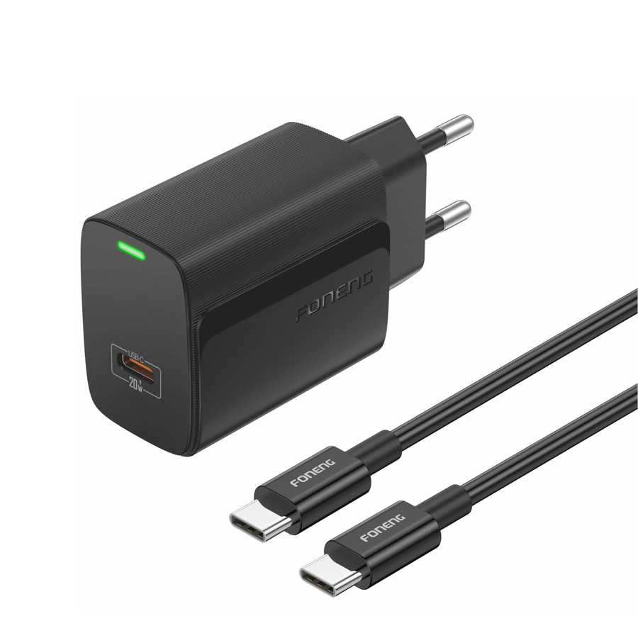 Síťová nabíječka FONENG EU65  PD 20W USB-C + USB-C / USB-C cable, black