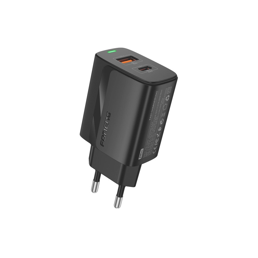 Síťová nabíječka FONENG EU66 PD 20W USB-C + USB-A QC3.0 + USB-C / USB-C cable, black