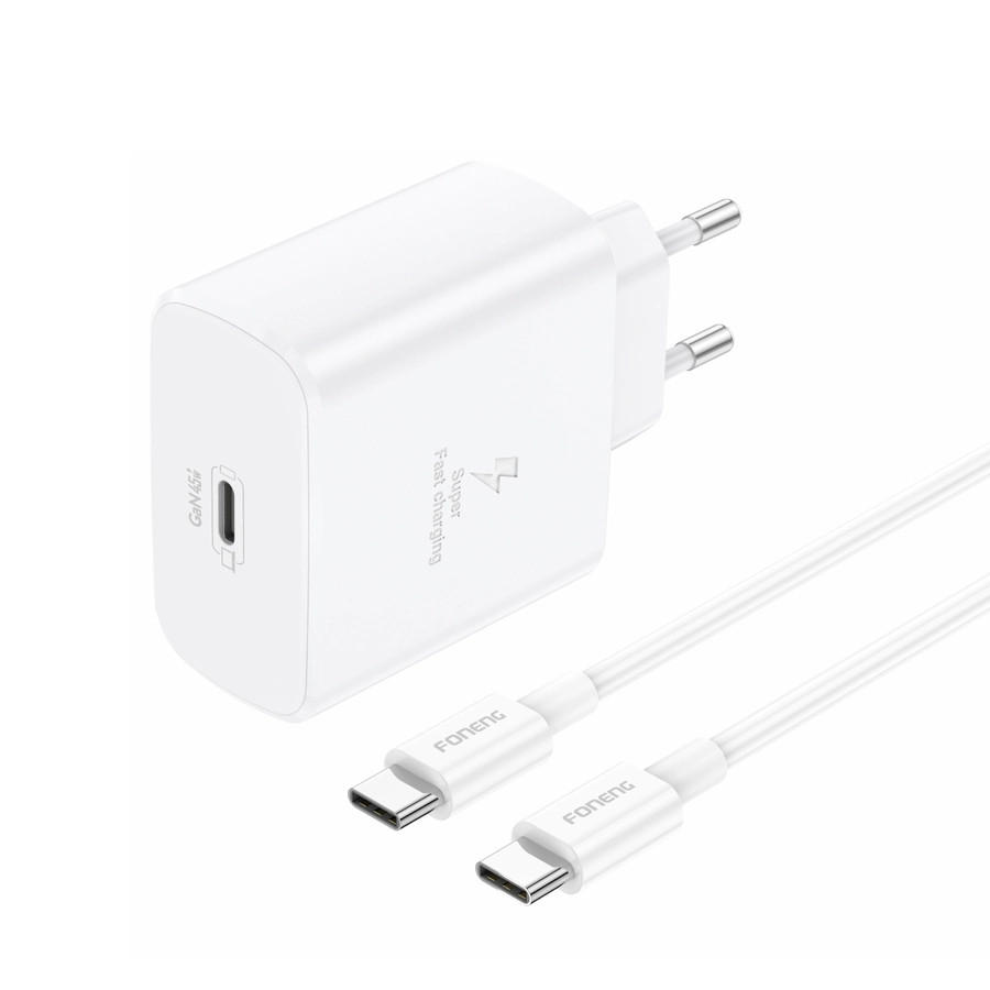Síťová nabíječka FONENG EU62 GaN PD 45W USB-C + USB-C / USB-C cable, white