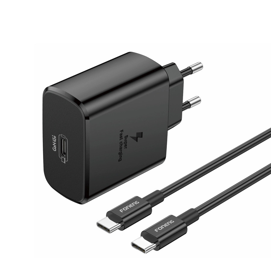 Síťová nabíječka FONENG EU62 GaN PD 45W USB-C + USB-C / USB-C cable, black