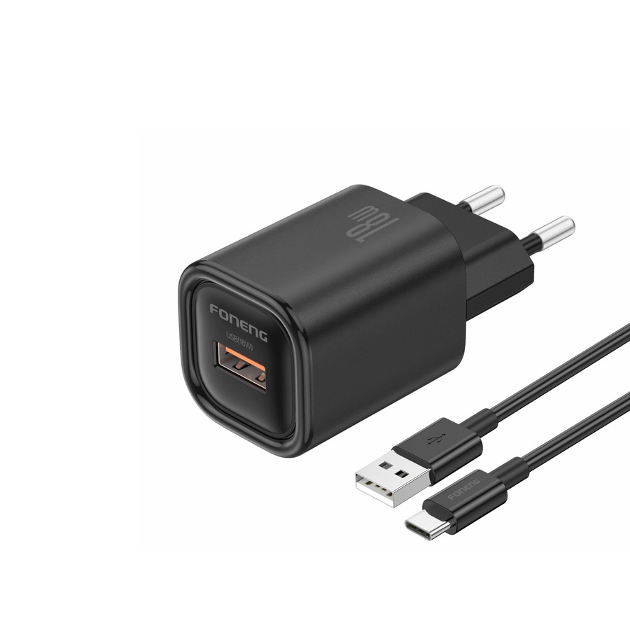 Síťová nabíječka FONENG EU68 18W USB-A QC3.0 + USB-C cable, black