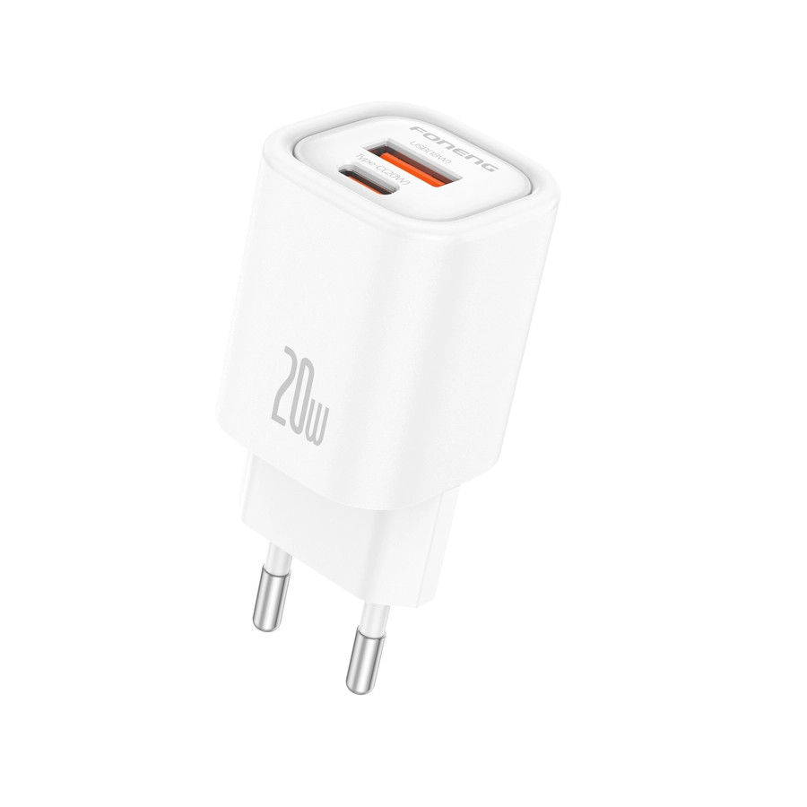 Síťová nabíječka FONENG EU70  PD 20W USB-C + USB-A QC3.0, white