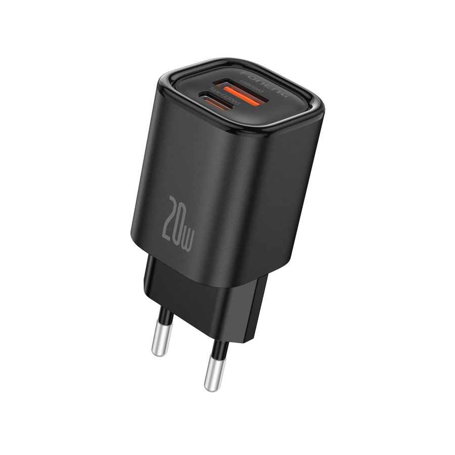 Síťová nabíječka FONENG EU70 PD 20W USB-C + USB-A QC3.0 + USB-C / USB-C cable, black