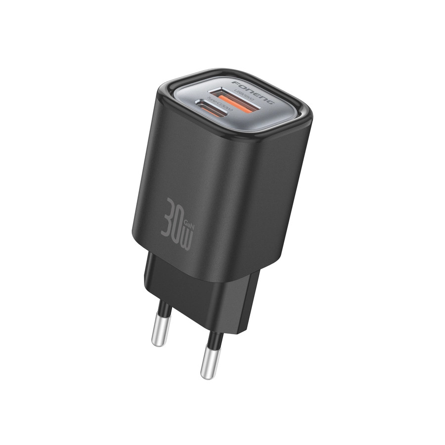 Síťová nabíječka FONENG EU71  PD 30W USB-C + USB-A QC3.0, black