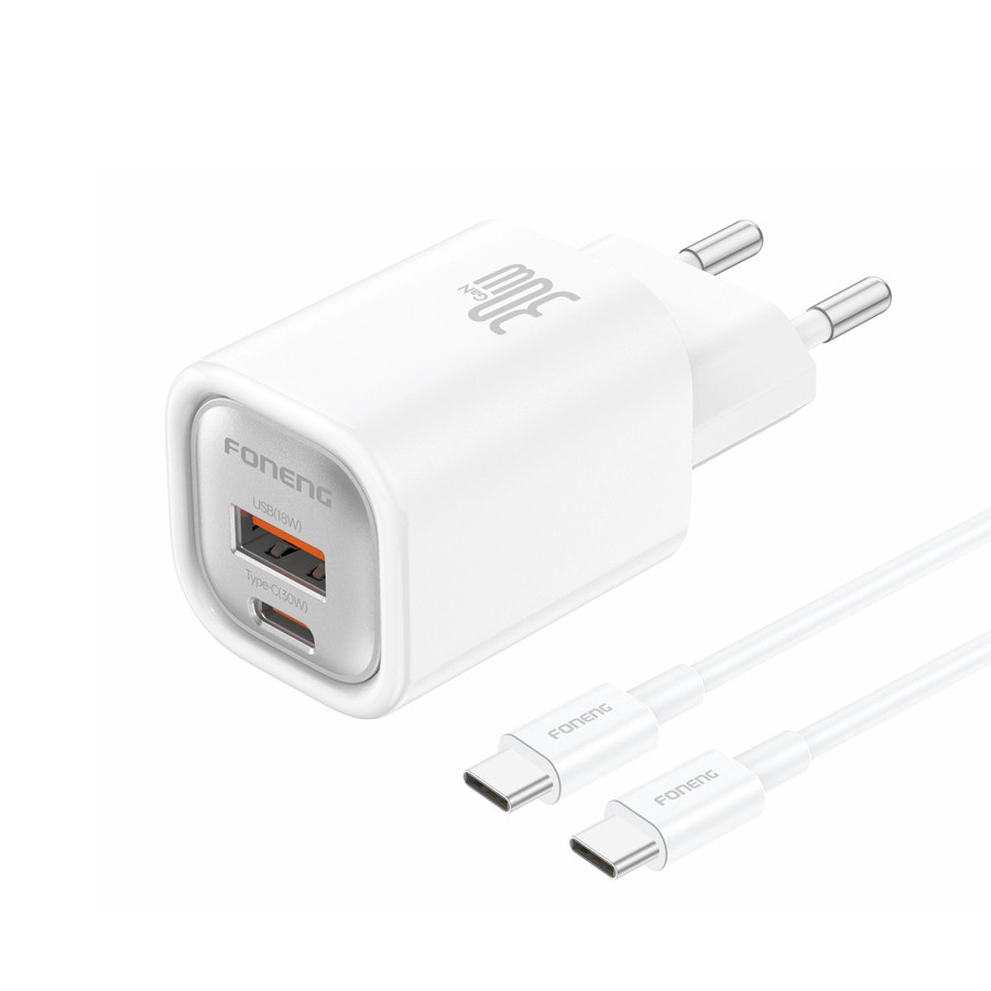 Síťová nabíječka FONENG EU71  PD 30W USB-C + USB-A QC3.0 + USB-C / USB-C cable, white
