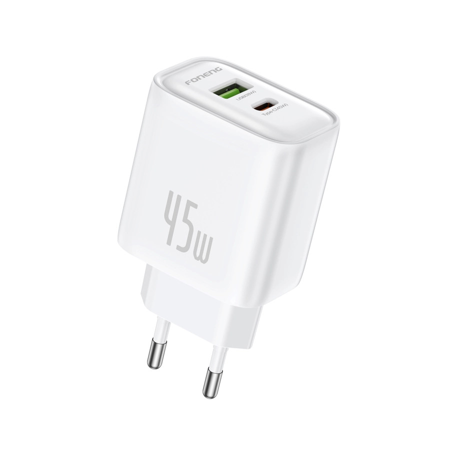 Síťová nabíječka FONENG EU67  PD 45W USB-C + USB-A QC3.0, white