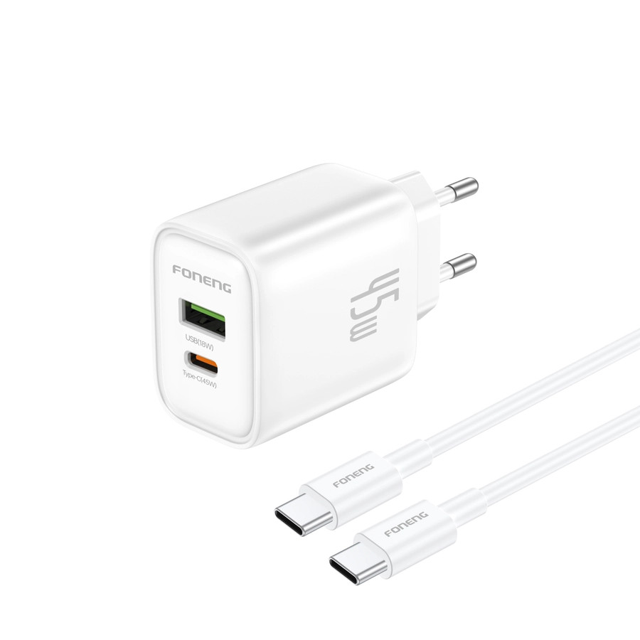 Síťová nabíječka FONENG EU67  PD 45W USB-C + USB-A QC3.0 + USB-C / USB-C cable, white