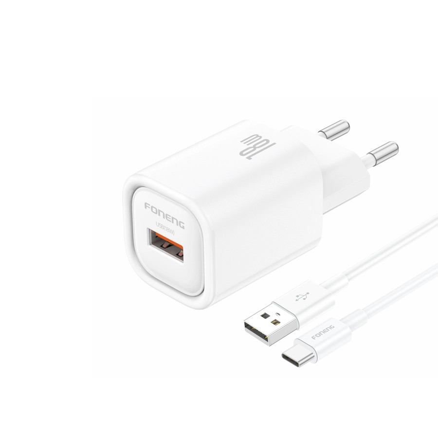 Síťová nabíječka FONENG EU68 18W USB-A QC3.0 + USB-C cable, white
