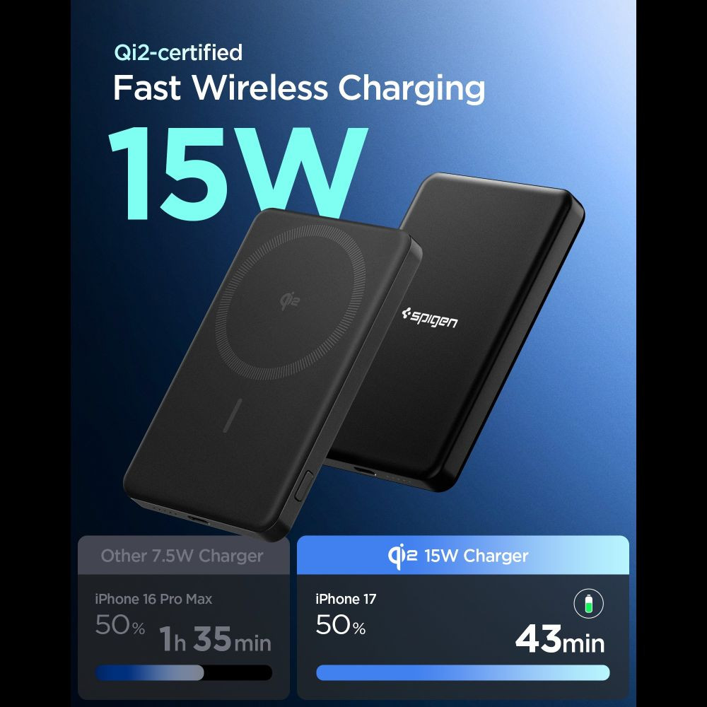 Spigen EA2205MQ Essential MagSafe Power Bank 5000mAh 22.5W Qi2 Black