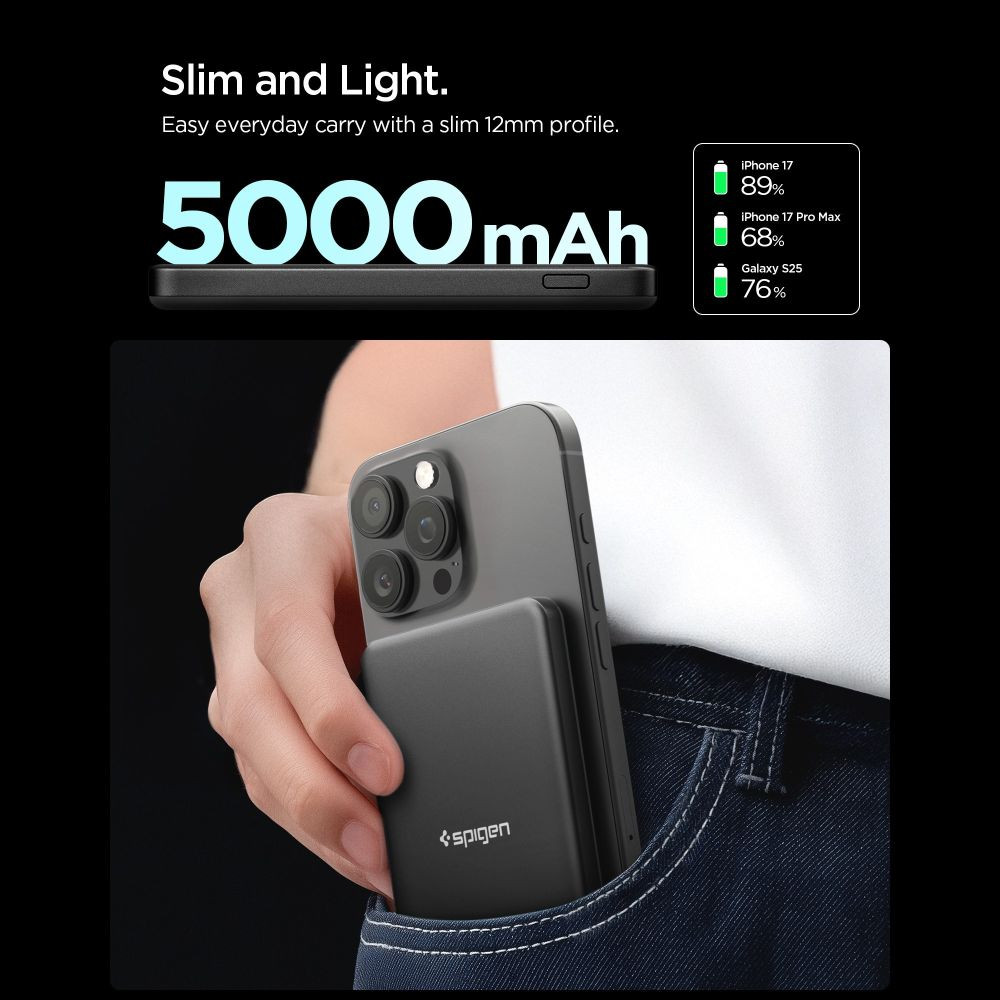 Spigen EA2205MQ Essential MagSafe Power Bank 5000mAh 22.5W Qi2 Black